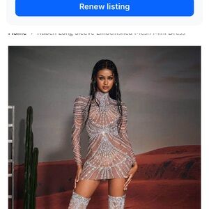 Elegant Silver Embellished Long Sleeve Dress